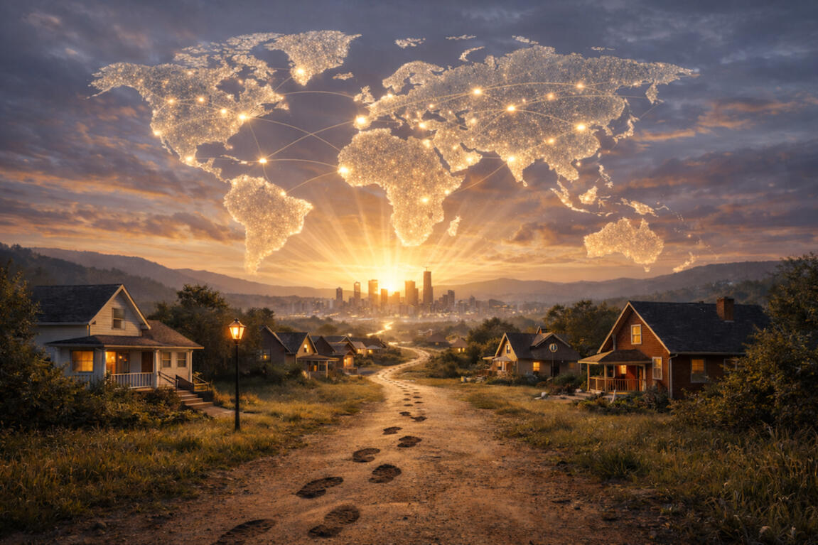 Footsteps representing house-to-house evangelism spreading the Gospel of Jesus Christ around the world